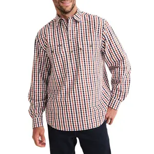 2024新作ファッションカジュアル長袖シャツワークシャツメンズハーフボタン前立て綿100% ワークシャツ