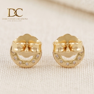 Boucles d'oreilles élégantes ethniques en or jaune massif 14 carats avec diamants de laboratoire certifiés IGI pour femmes, taille brillant ronde, bijoux personnalisés - Product Image 3