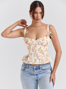 Débardeur sexy à nœud papillon et lacets pour femme, dos nu, bretelles croisées, corset blanc, haut à volants, bustier à baleines, camisole - Product Image 5