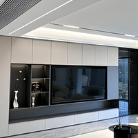Mueble de TV Moderno Integrado, Mueble Multimedia de Superficie Mate de Lujo, Almacenamiento Completo para Sala de Estar de Villa