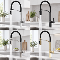 Robinet de cuisine extractible en acier inoxydable avec pulvérisateur à tuyau en silicone rotatif à 360 degrés, finition chromée, montage sur plan, col flexible