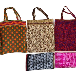 Bolsa de transporte Sari de poliéster Vintage ecológica hecha a mano, forro de algodón, fácil de comprar, bolsa de mensajero de doble correa - Product Image 1