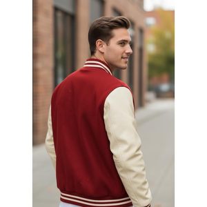 Veste universitaire pour homme en mélange de laine avec manches en cuir, style preppy, veste de collège, tailles XS-5XL - Product Image 3