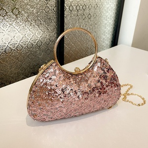 Tracolla clutch rosa lucida da donna con manico ad anello borsa a catena - Product Image 1