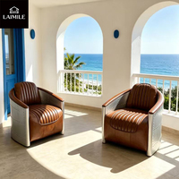 Fauteuil Aviateur Rétro Industriel avec Cadre en Métal Riveté et Revêtement en Cuir Véritable, Canapé Simple, Meuble de Décoration Intérieure