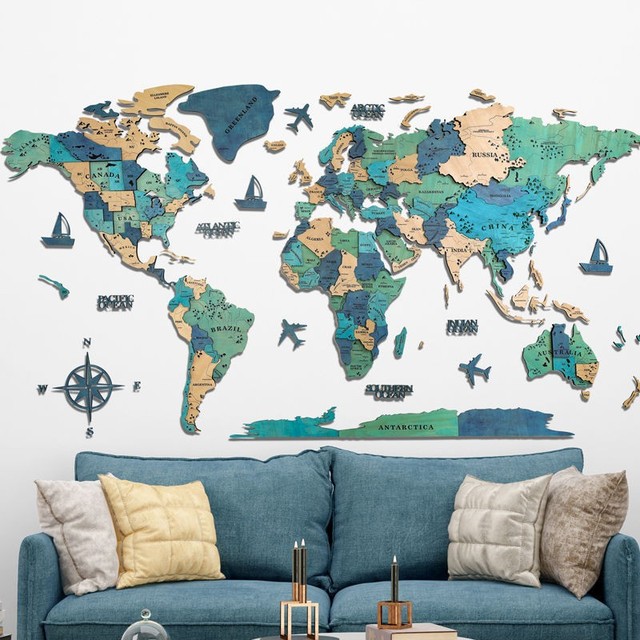 Factory Custom 3d Wooden World Map Home Office Decoration Wall Hanging Art Large Wooden Map of the World