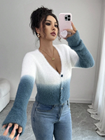 Nouveau cardigan pull pour femme, col en V, simple boutonnage, style streetwear printemps, en polyester doux et chaud, tricoté à la machine, 400g, longueur intégrale