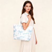 Ab-Werk-Preis Große Kapazität Rosa Blaue Handtasche Schleifendruck Damen Hochwertige Canvas Schultertasche Polyesterfaser