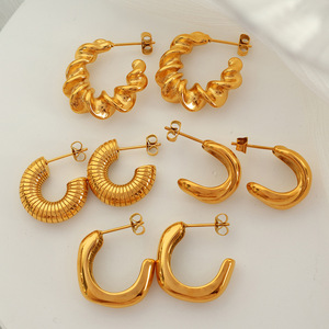 Pendientes de Aro con Baño de Oro, Diseño Geométrico, Joyería de Moda para Mujer, Acero de Titanio, Forma Ovalada, Pendientes de Destaque - Product Image 3