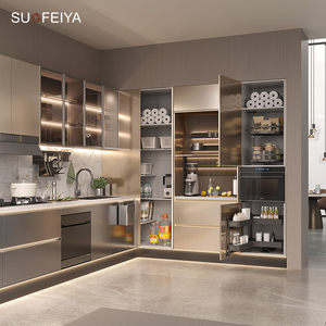 Customized Smart Joinery High Gloss Grey UV Lacquer L-Shaped MDF Modular Modern Glass Hinge Kitchen Apartment - Product Image 3