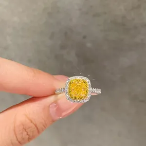 Luxury Shine Custom Made Order High End Diamond Jewelry Elegant 1.01ct 0.403ct Yellow Diamond 18K White Gold Ring