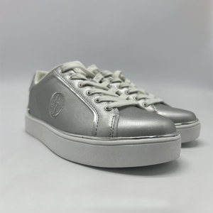 Metallic Silver Lace Up Sneakers Glitter Heel Low Top Platform <b>Casual</b> Daily Walking <b>Shoes</b> - Product Image 5