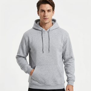 <b>Men's</b> Solid <b>Grey</b> Raglan Sleeve Pullover <b>Hoodie</b> Front Pocket Regular Fit Sweatshirt Embroidered Eco-Friendly Anti-Wrinkle - Product Image 2