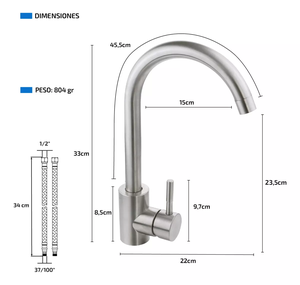 Griferia De Cocina Canilla Monocomando Pulido Pico <span class=keywords><strong>Cisne</strong></span> Color Plateado Grifos De Cocina - Product Image 6