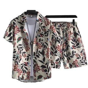 Ensemble chemise et pantalon décontracté pour homme, style hawaïen, en tissu tricoté respirant imprimé, idéal pour les vacances à la plage - Vente en gros - Product Image 1