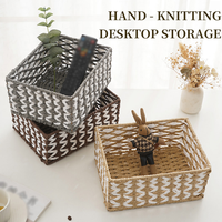 Paniers de rangement multifonctionnels en corde de papier tressée bicolore, design géométrique moderne et minimaliste, carrés/ovales, pour fleurs, vente en gros sur mesure