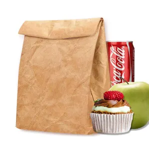 Eko öğle yemeği çantası, Tyvek yemek kabı kadınlar için adam, yeniden dondurulabilir kahverengi kağıt çerez torbaları iş için piknik okul