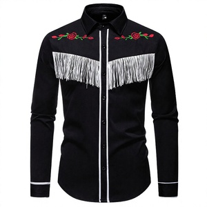 Nouvelle Chemise Habillée Homme Tendance Col Montant Broderie Florale Teinte en Pièce Crochetée Écologique Manches Longues pour Fête d'Automne - Product Image 2