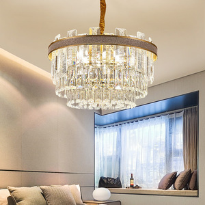 Lustre en cristal doré avec source lumineuse LED, culot E26, en acier inoxydable, télécommande pour salon, AC 220V, intensité variable, haute luminosité - Product Image 3