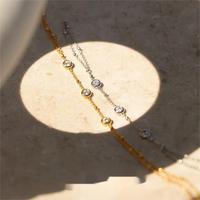Mode Ins 18k Plaqué Or Acier Inoxydable Étanche Élégant Dainty Chaîne Anneau Cristal Pierre Main Chaîne Bracelet pour Femmes