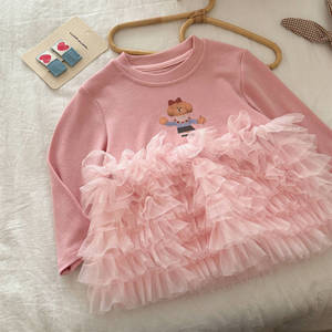 Child Star Circle Girls Mesh Sweatshirt Dress Pink Long Sleeve With Ruffles For Spring Autumn - Product Image 3