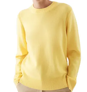 Maglione in Cashmere da donna in puro Cashmere lavorato a maglia in puro Cashmere a maniche lunghe con scollo a o di colore giallo di nuovo Design