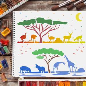 6 pièces réutilisables 5.9x11.8 pouces en plastique <span class=keywords><strong>animaux</strong></span> dessin pochoirs Lion girafe éléphant rhinocéros pour plancher de bois carrelage mural <span class=keywords><strong>peinture</strong></span> pour - Product Image 5