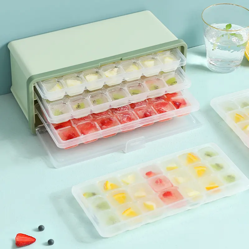 Trend Ice Cube Tray With Lid and Bin Ice Tray For Freezer Comes with Ice Container and Scoop