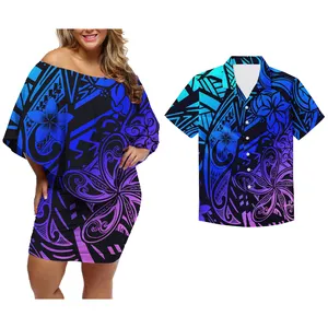 Koppels Kleding Outfits Mannen En Vrouwen Dragen Wedding Party Samoan Ontwerp Print Mode Bodycon Casual Jurken Bijpassende Mannen Shirt