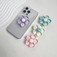 Support de téléphone à fleurs de couleur bonbon en résine transparente support de bureau pliable poignée rétractable florale mignonne pour appareils mobiles