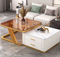 Table basse de luxe moderne avec plateau en verre et pierre, ensemble de salon tendance, nouveau design carré, rangement multifonctionnel pour les maisons compactes