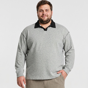 Felpa Polo in Maglia per Uomo Taglie Forti, Cotone Elasticizzato Traspirante, Vestibilità Comoda, Manica Lunga, 6XL 7XL 8XL 9XL 10XL - Product Image 1