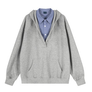 LEDUO <span class=keywords><strong>felpa</strong></span> da <span class=keywords><strong>uomo</strong></span> <span class=keywords><strong>con</strong></span> <span class=keywords><strong>cappuccio</strong></span> grigio ampia vestibilità Casual <span class=keywords><strong>con</strong></span> colletto a strati Pullover moda stile Streetwear Top - Product Image 3