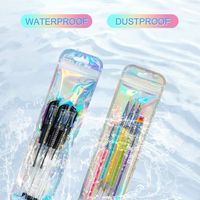 Sacs d'emballage transparents pour maquillage, crayons à sourcils holographiques laser, cosmétiques, à fermeture éclair trois côtés avec trou de suspension, vente en gros