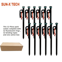 Piquets de tente, lot de 12, 9x200 mm, piquets de sol robustes avec cordes de traction réfléchissantes et anneaux en silicone fluorescents pour le camping