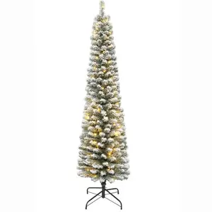 210cm Height Pre-lit Green PVC Pencil Christmas <strong>Tree</strong> with Snow LED Lighted <strong>Slim</strong> Christmas <strong>Trees</strong> - Product Image 1