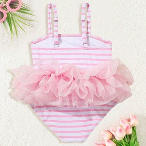2025 nuevo conjunto de traje de baño de una pieza, traje de baño Halter de gasa espumosa para niñas transfronterizas, natación pequeña y mediana para niños - Product Image 2
