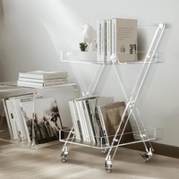Chariot de service de cuisine à 2 niveaux en acrylique transparent avec 4 roues, montage facile, design minimaliste multifonctionnel pour la maison et le commerce
