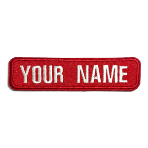 Custom Eco-Friendly Canvas Embroidered Name Patch Red Rectangle <b>Iron</b>-<b>On</b> <b>Fabric</b> Badge for Cloth Use - Product Image 1