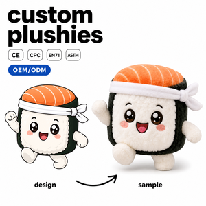 Fabricant de jouets en peluche personnalisés pour mascotte de sushi, peluches pour chaîne de restaurants japonais avec broderie fine, OEM ODM - Product Image 1
