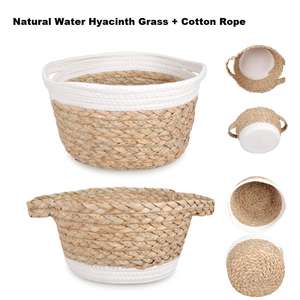 Cesta de Almacenamiento Tejida a Mano con Cuerda de Algodón, Jacinto de Agua Natural y Pasto Marino, Personalizable, para Productos Naturales - Product Image 2