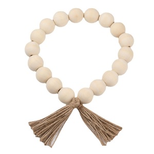 Chaîne de perles en bois, grande, couleur naturelle, avec pompon en corde de chanvre, ornement artisanal, décoration d'intérieur, perles rondes pour projets DIY - Product Image 5