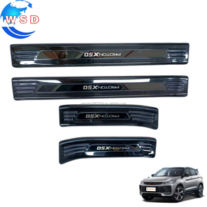4 pièces <span class=keywords><strong>noir</strong></span> en <span class=keywords><strong>acier</strong></span> inoxydable seuil de porte <span class=keywords><strong>garde</strong></span> garniture intérieur accessoires protecteur garniture pour GEELY PROTON X50 2025 plaque extérieure porte - Product Image 1