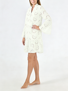 Vestido de Verano 2026, Holgado, Informal, de Algodón, Color Beige, Tejido, Bordado, con Cuello en V, Mangas Acampanadas, Lavable, Largo hasta la Rodilla - Product Image 6