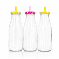 Bouteilles en verre transparentes rondes vierges en gros, qualité alimentaire, pour jus de légumes et lait fermenté