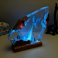 Lampe de table en résine époxy Dragon de Feu, faite à la main, éco-responsable, petite et moderne, certifiée APCITL, avec port USB, LED dimmable 2700K blanc chaud