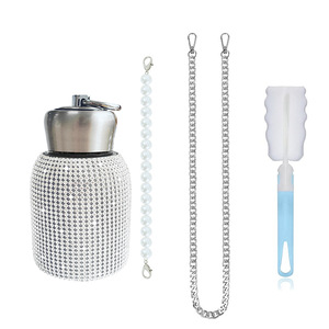 10oz diamond-encrusted stainless steel water <b>bottle</b> wide-body small-mouth <b>bottle</b> With a pearl hand-carry chain and a long chain - Product Image 4