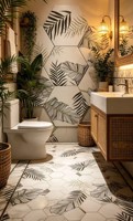 Carrelage mural hexagonal moderne en porcelaine 200x230mm avec motif feuille de Monstera, antidérapant, antibactérien, pour hall et hôtel