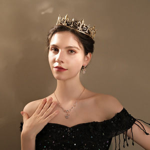 HLC Corona de <span class=keywords><strong>Rey</strong></span> Retro Europea Americana Británica, Tiara Redonda Dorada con Pedrería, Coronas Electrochapadas, Accesorios para el Cabello de Estilo Barroco para Fiestas - Product Image 2