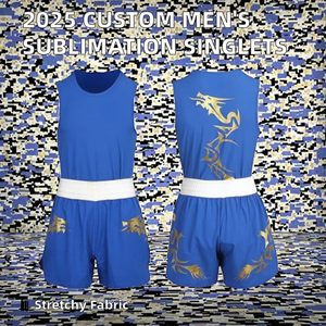 2025 New Custom Men's Boxing Singlets Stretch 100% <b>Polyester</b> 240g Bulgaria International Sublimation <b>Boxers</b> Uniforms - Product Image 2